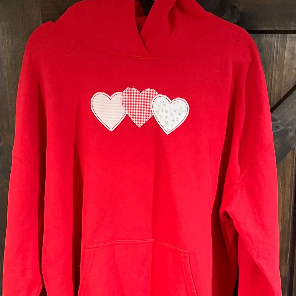 Hollister Red Hoodie with Heart Appliqués